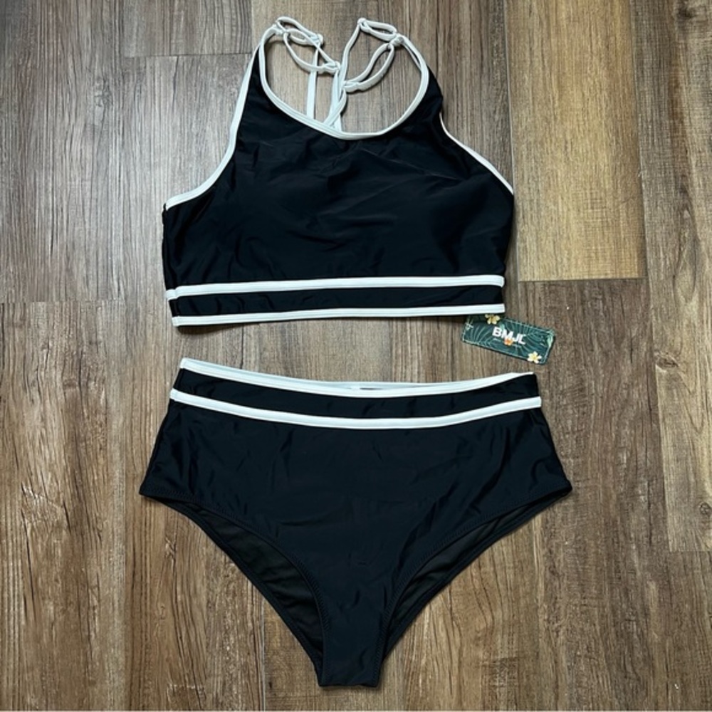 NWT Black and White Two Piece swim Suit